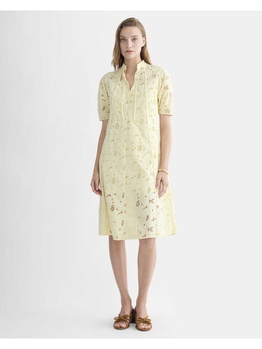 NWT Everlane The Eyelet Midi Dress Butter Yellow Size M Preppy Classic Coastal